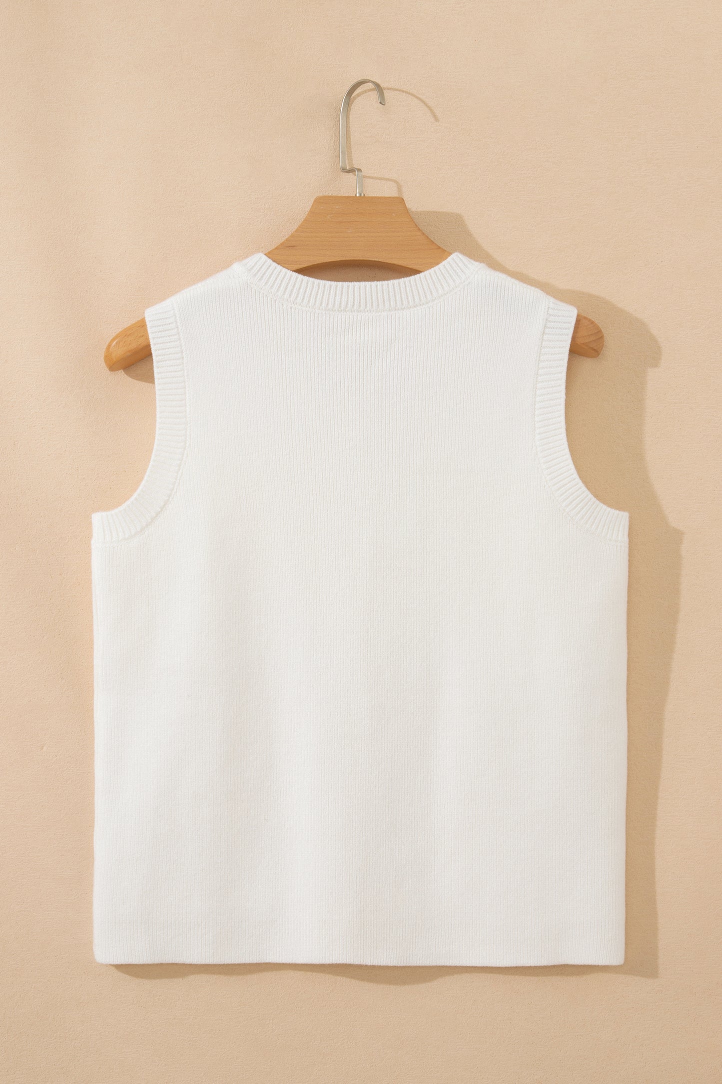Yellow Cream Solid Color Sleeveless Knit Button Pocketed Sweater