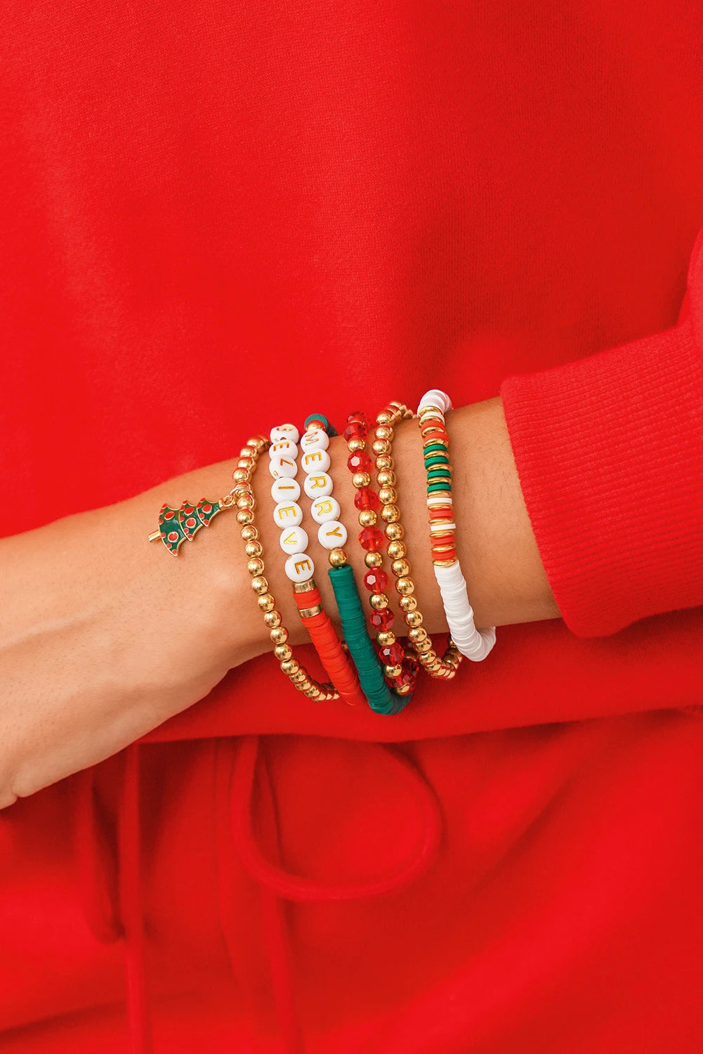 Gold MERRY BELIEVE Christmas 6pcs Bracelet Set