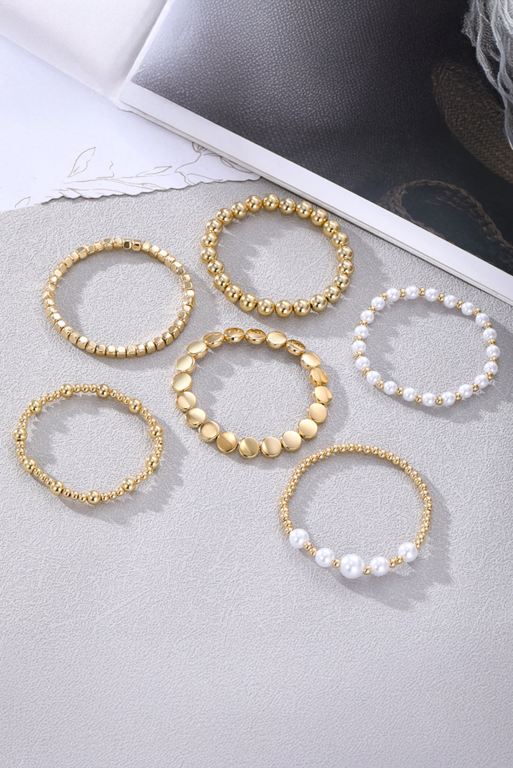 Gold Minimalist Pearl Beaded Multi Layer Elastic Bracelets