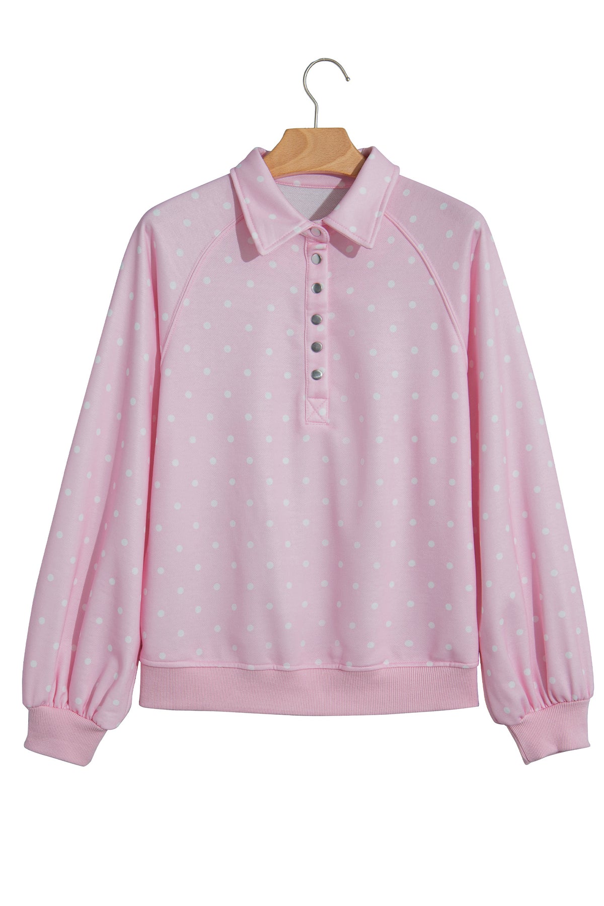 Polka Dot Print Metal Button Collar Casual Pullover Sweatshirt