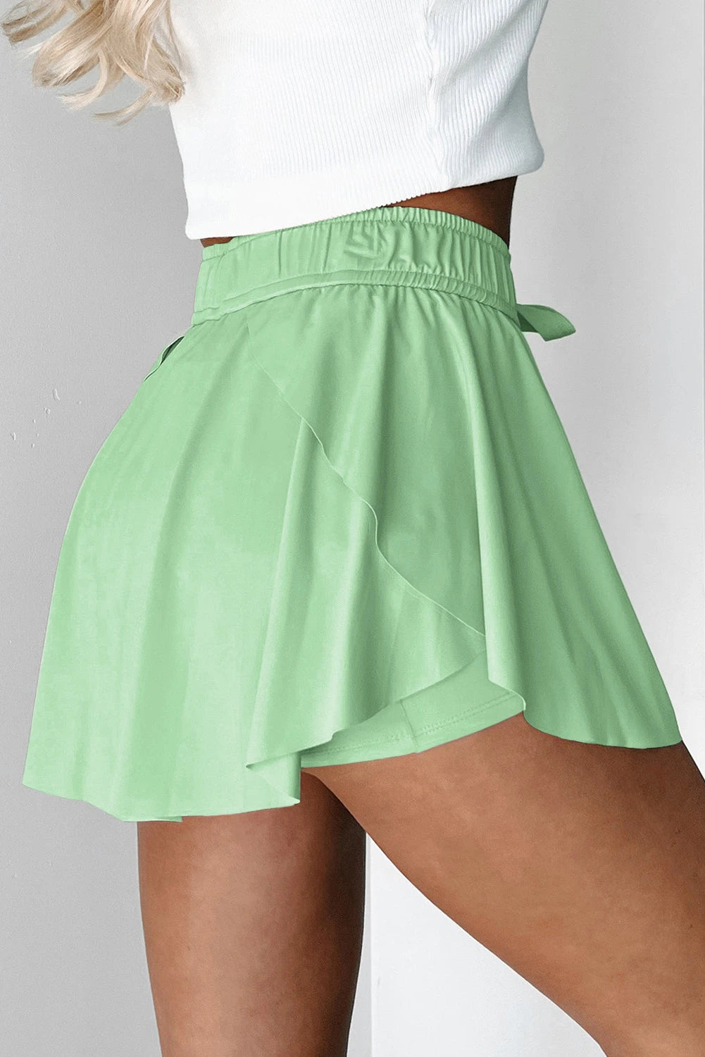 Bonbon Drawstring High Waist Lined Tennis Skorts