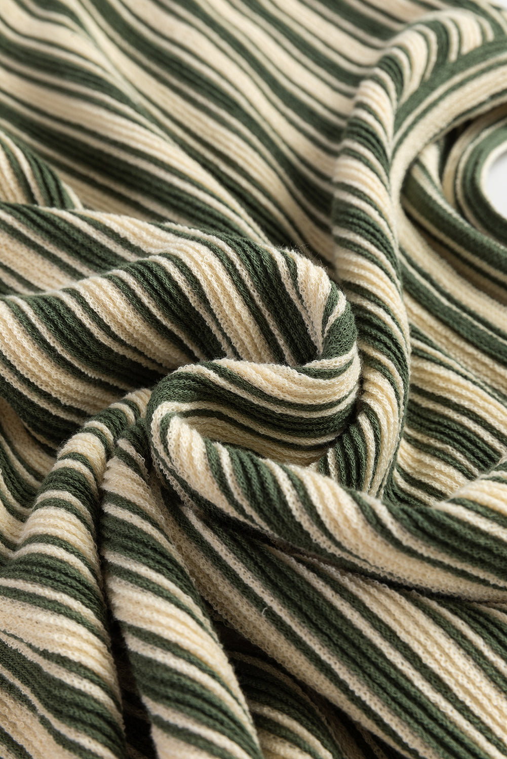 Green Stripe Textured Side Slits Crew Neck T Shirt