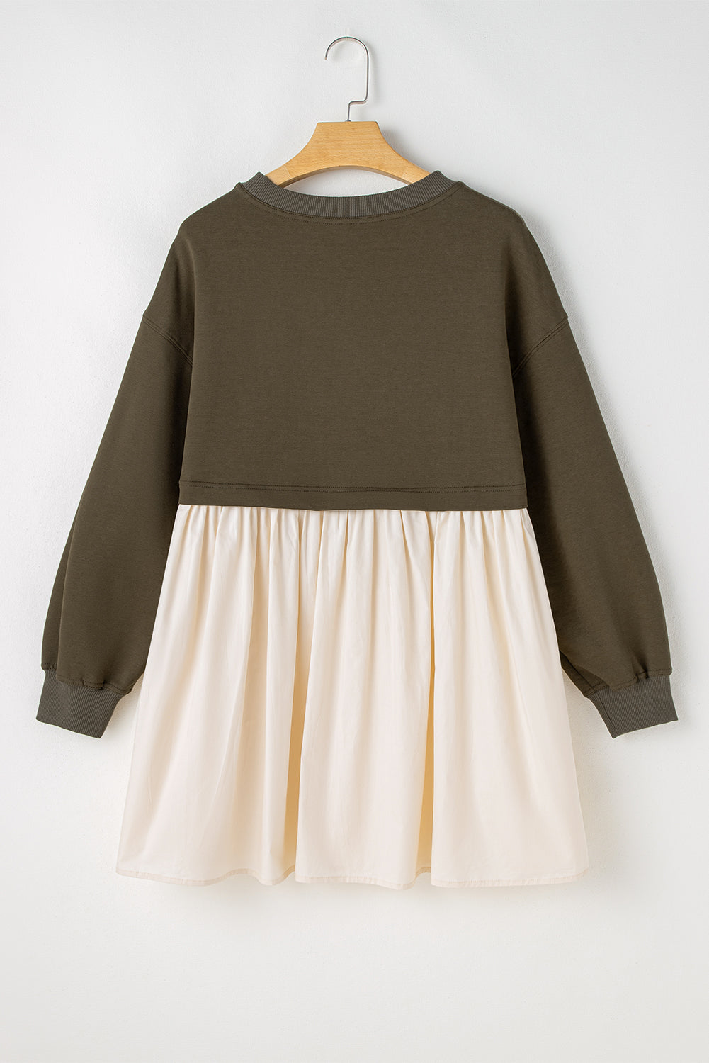 Pale Khaki Sweatshirt Poplin Mini Dress
