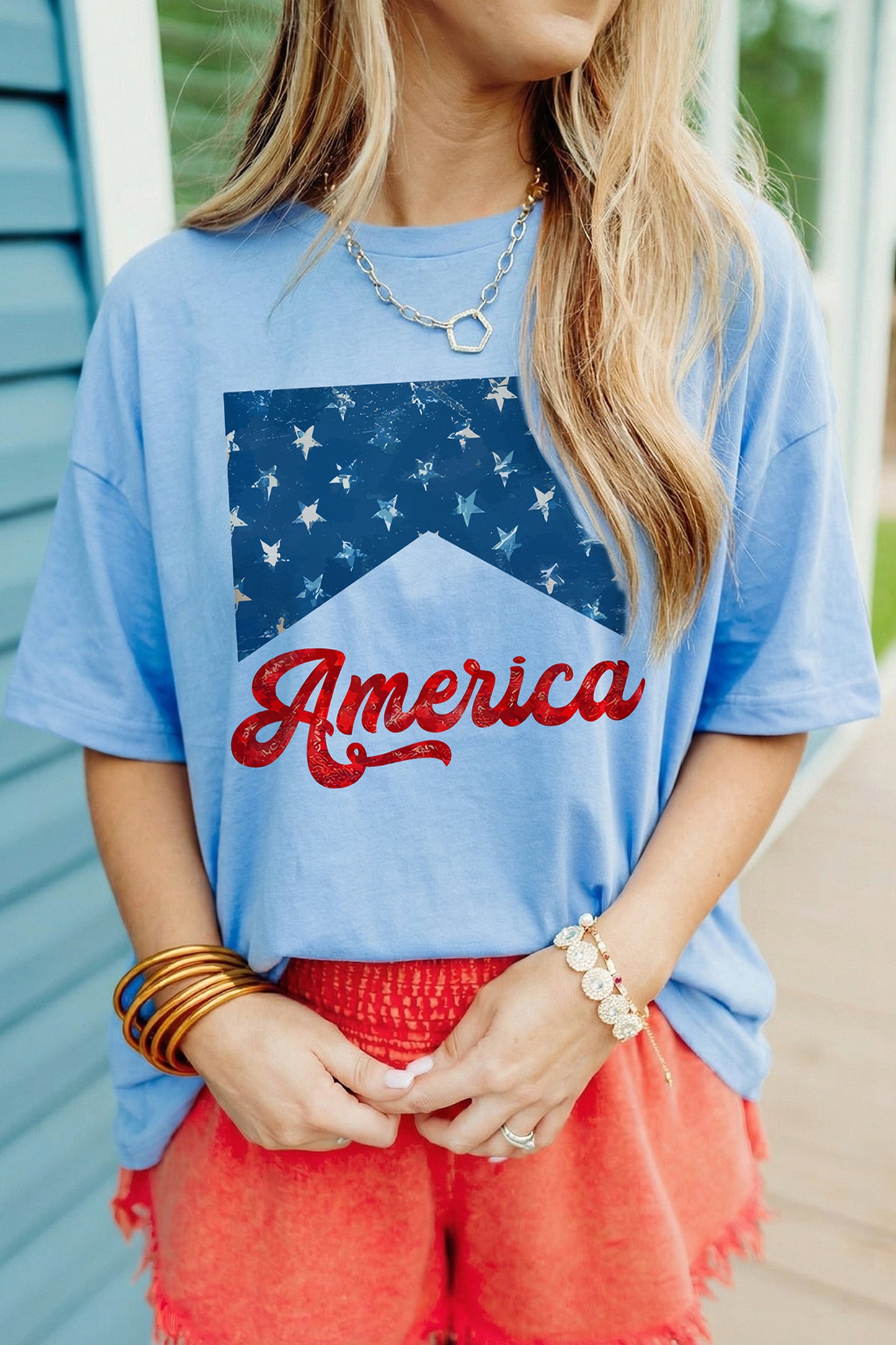 Star Cotton Graphic Oversized Patriotic Tee