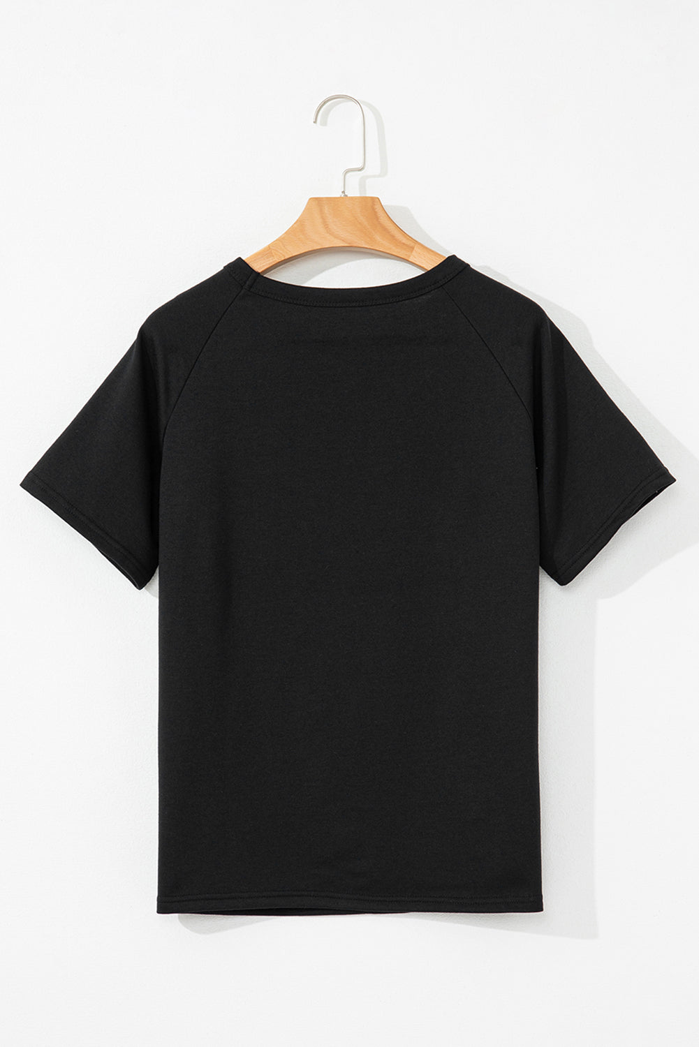 Solid Color Striped Patch Front Casual Tee