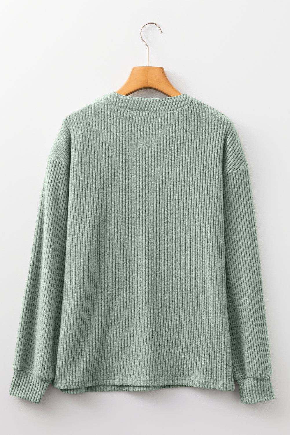 Ribbed Texture Drop Shoulder Henley Knit Top