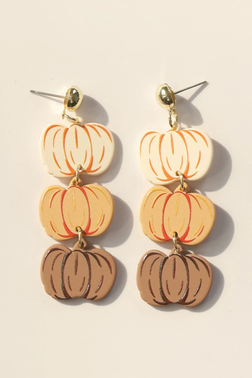 Russet Orange Acrylic Pumpkin Stack Stud Earrings