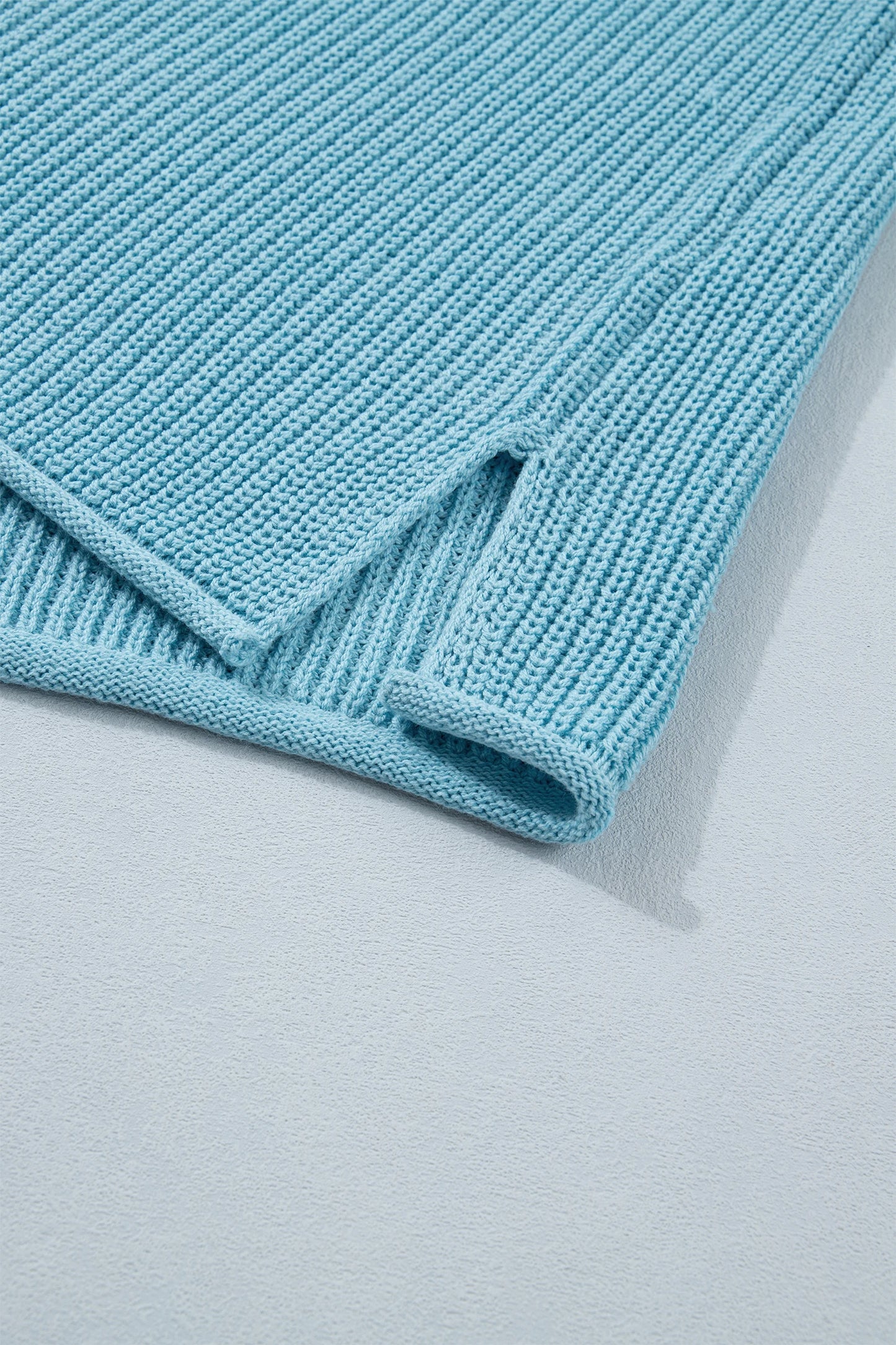 Mist Blue Exposed Seam Half Sleeve Knit Loose Sweater
