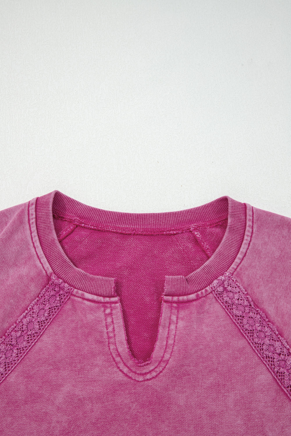 Lace Patchwork Detail Notched Neck Mineral Wash Baggy Sweatshirt