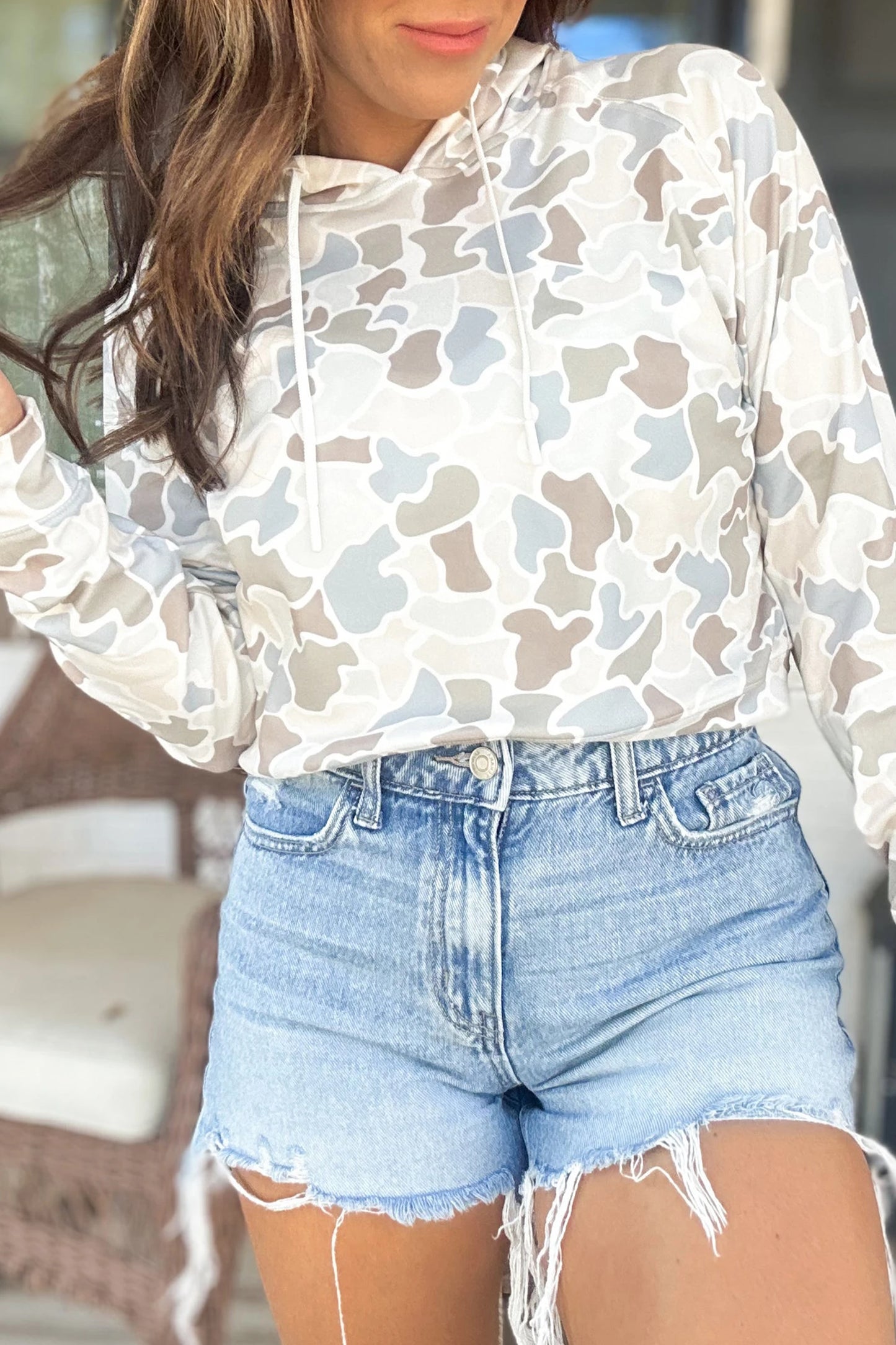 Camouflage Print Long Sleeve Hooded Pullover Casual Top
