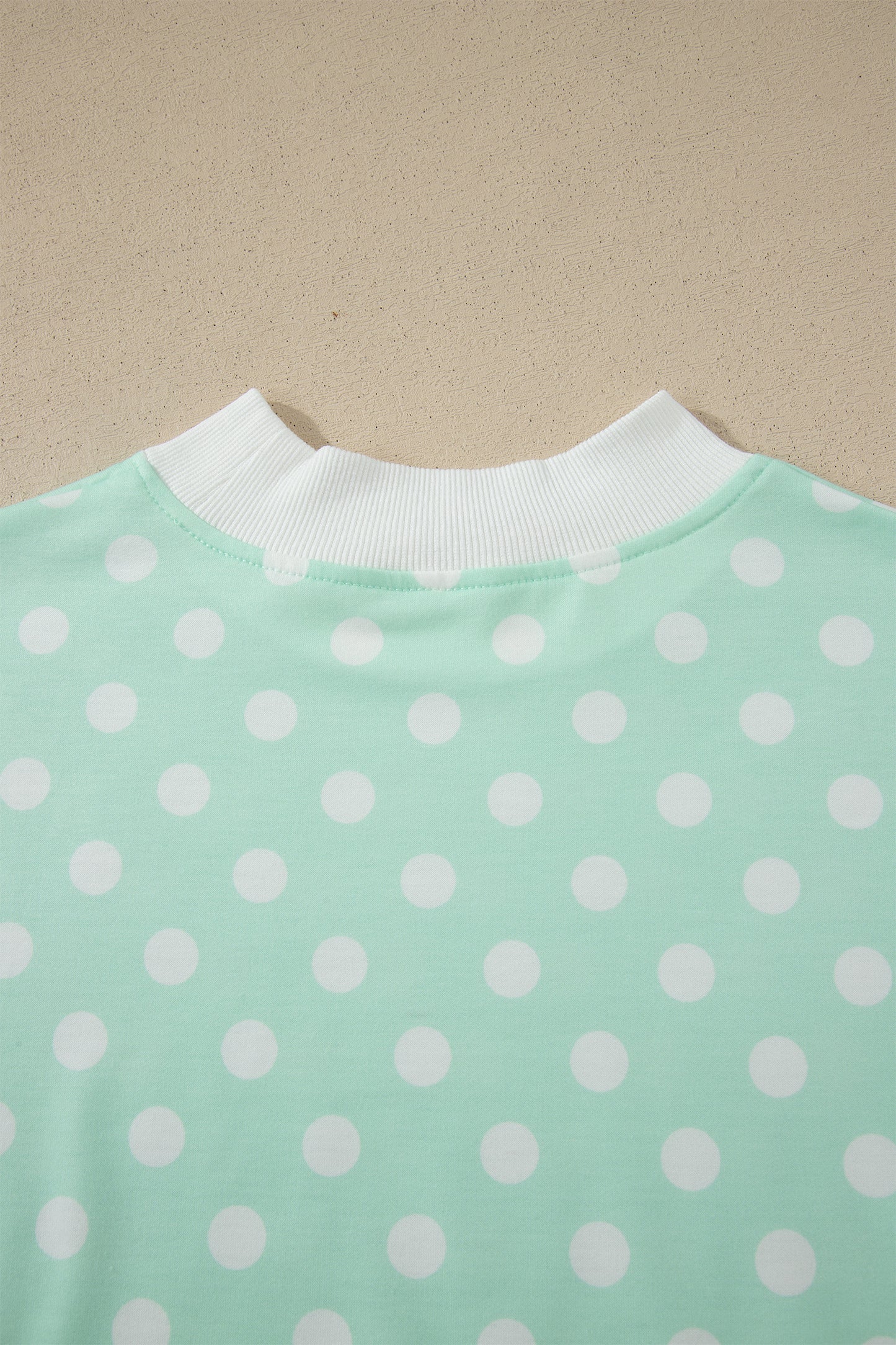 Sky Blue Polka Dot Print Color Block Trim Mock Neck Short Set