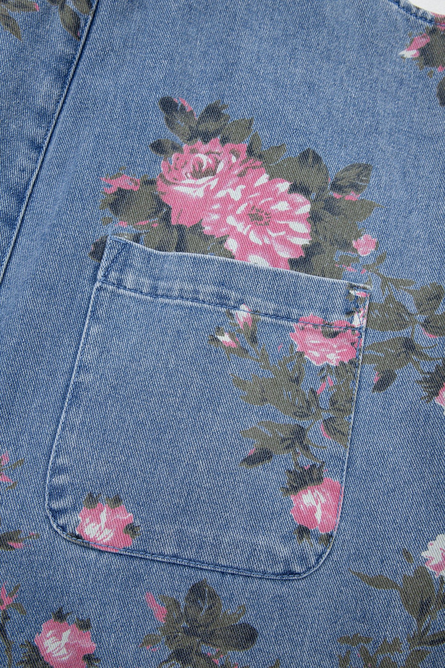 Floral Denim Shortalls Vintage Boho Loose Fit Romper