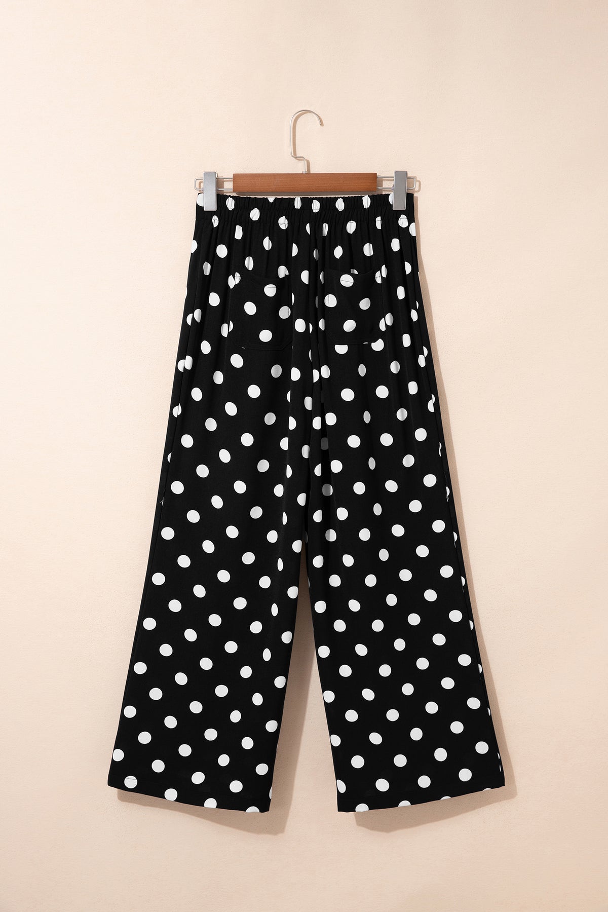 White Polka Dot Print Patched Pocket Loose Pants