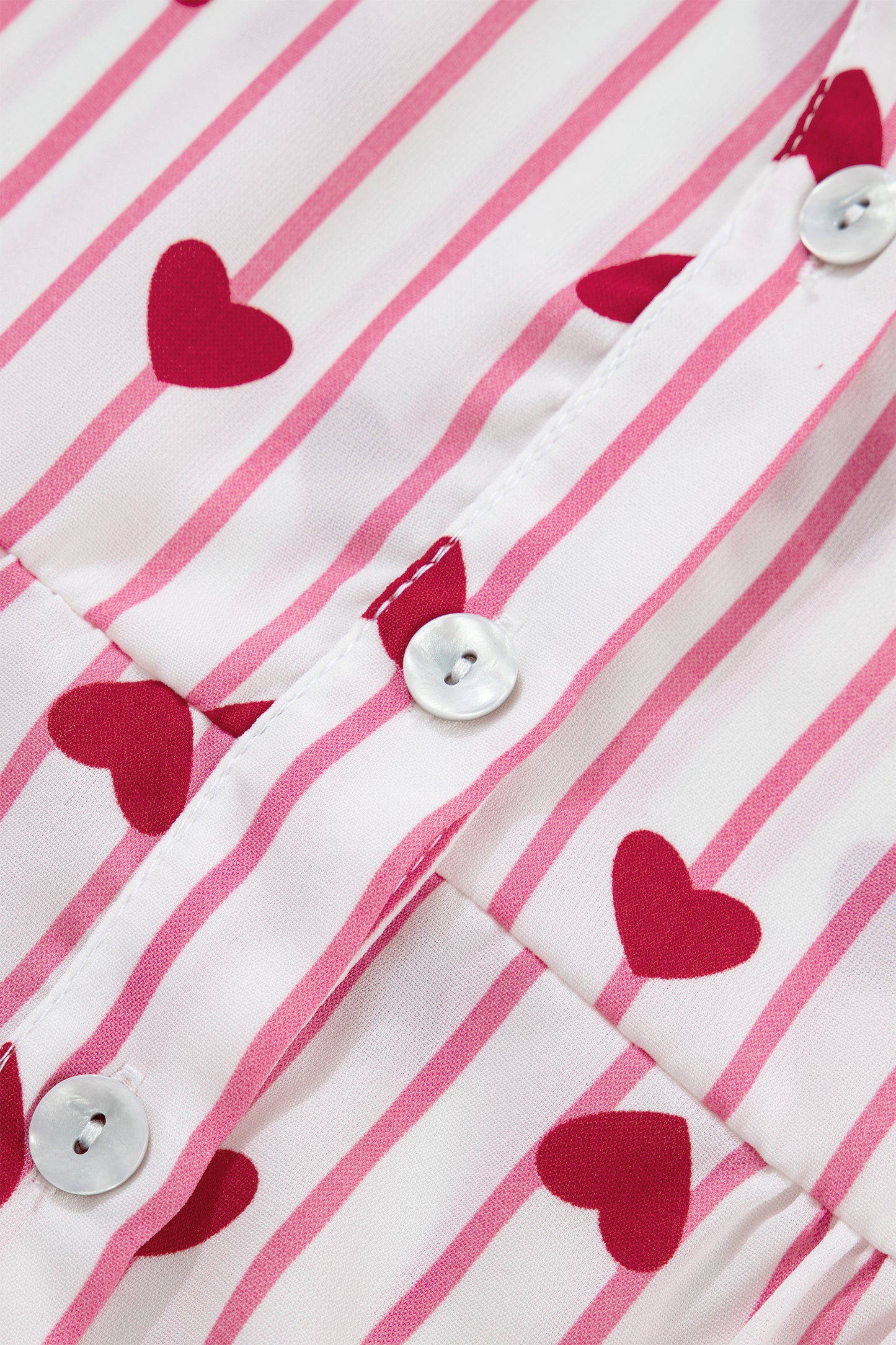 Pink Stripe Textured Heart Print Long Flounce Sleeve Shirt