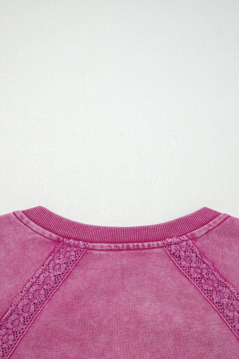 Lace Patchwork Detail Notched Neck Mineral Wash Baggy Sweatshirt