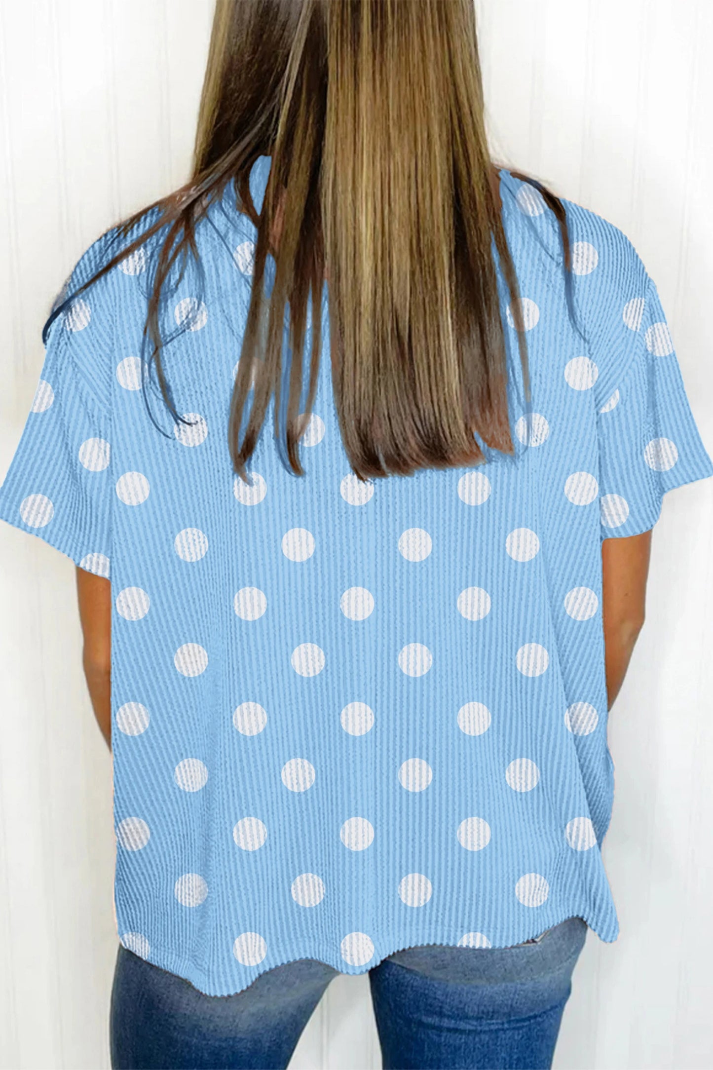 Sky Blue Raised Rib Polka Dot Oversize Tee