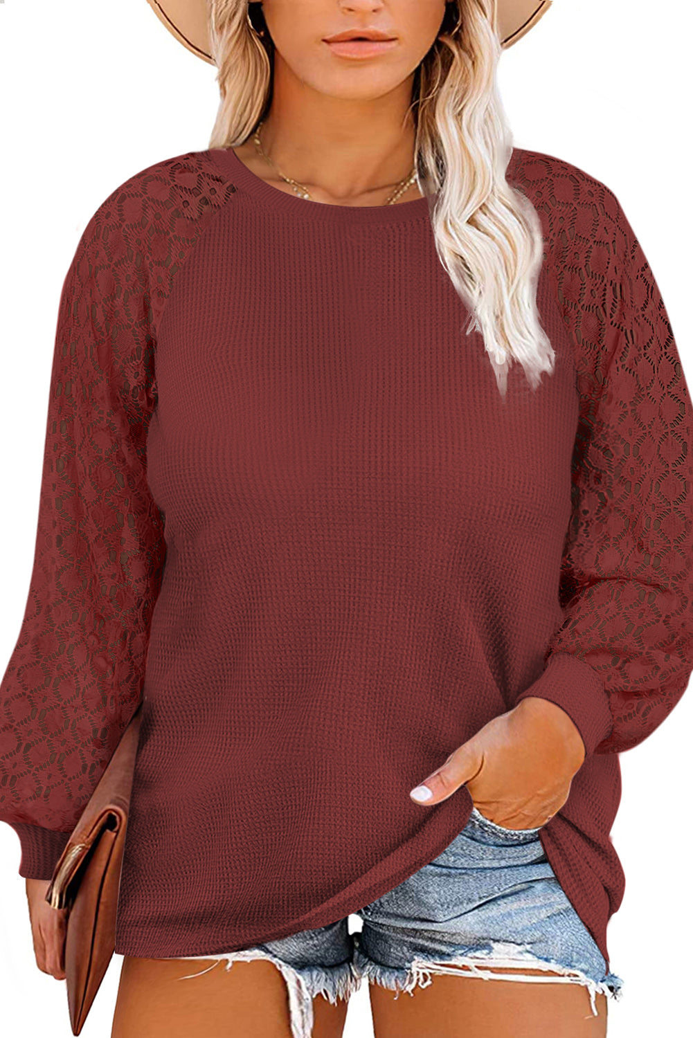 Black Lace Long Sleeve Textured Pullover