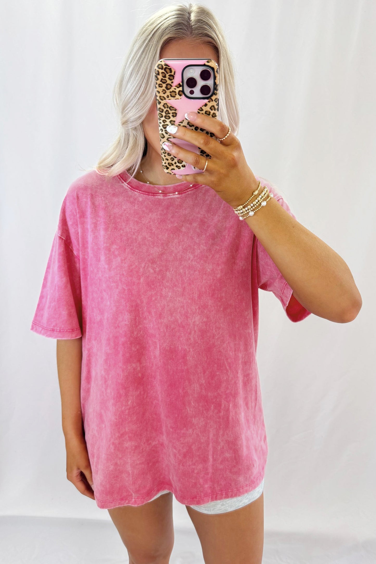 Mineral Wash Cotton Tee Oversized Casual Shift Top