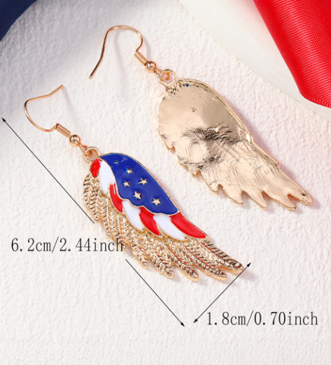 Gold American Flag Wing Shape Plated Alloy Hook Earrings