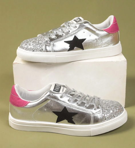 Silvery Metallic Luster Star Pattern Slip On Flat Shoes