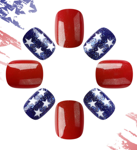 Dark Blue 24pcs American Flag Short Square Nail Stickers