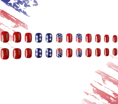 Dark Blue 24pcs American Flag Short Square Nail Stickers