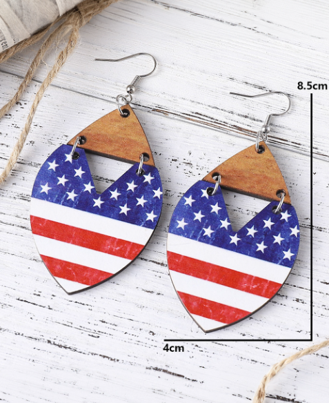 Dark Blue Independence Day Star Striped Hook Earrings