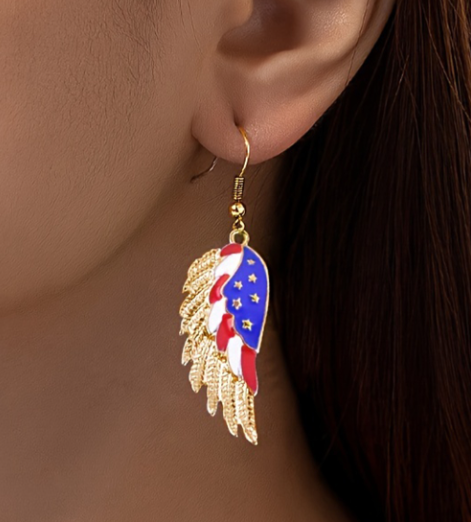 Gold American Flag Wing Shape Plated Alloy Hook Earrings