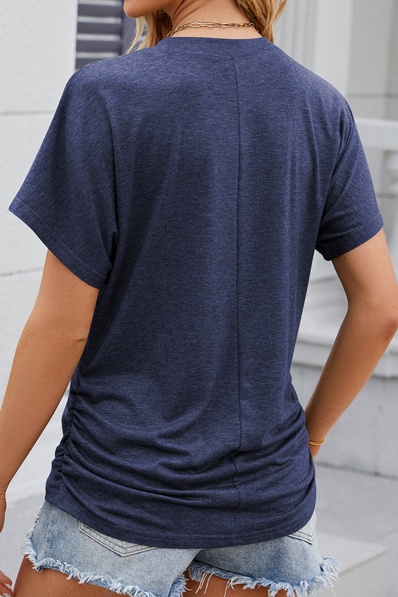 USA Flag Graphic Ruched Side Casual Summer Tee