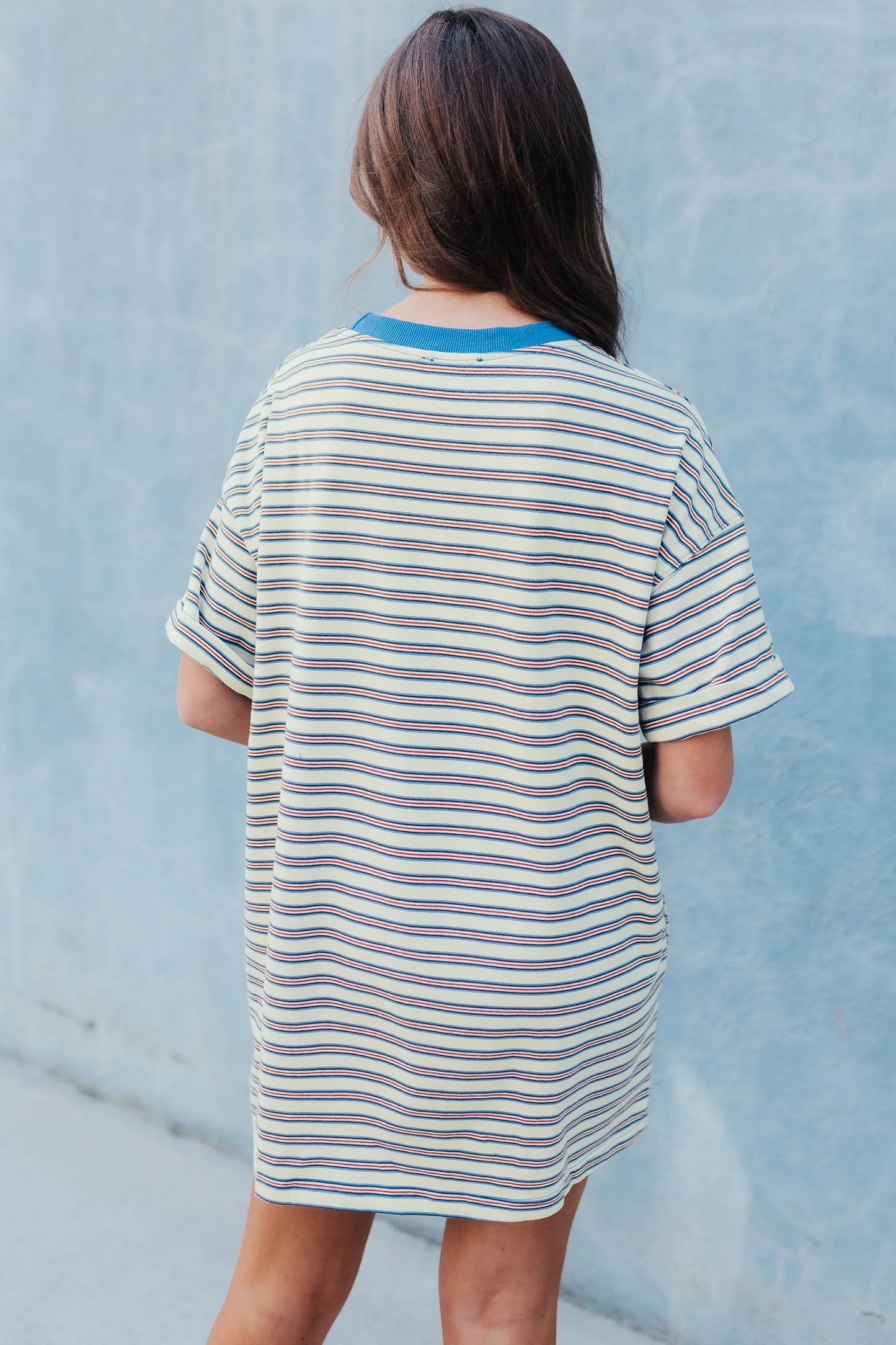Striped Cotton T Shirt Dress Oversized Casual Mini