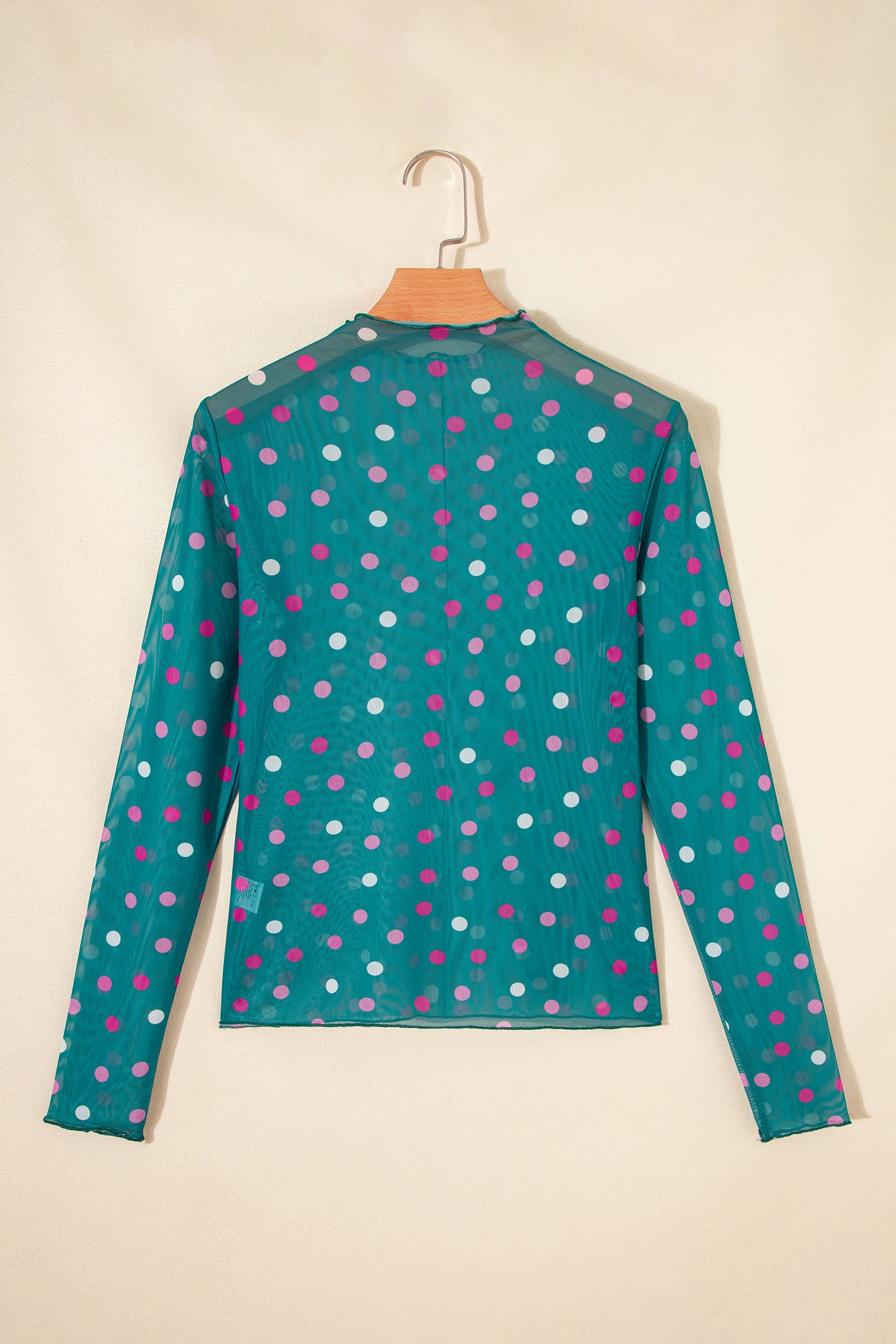 Polka Dot Mesh Long Sleeve Mock Neck Top