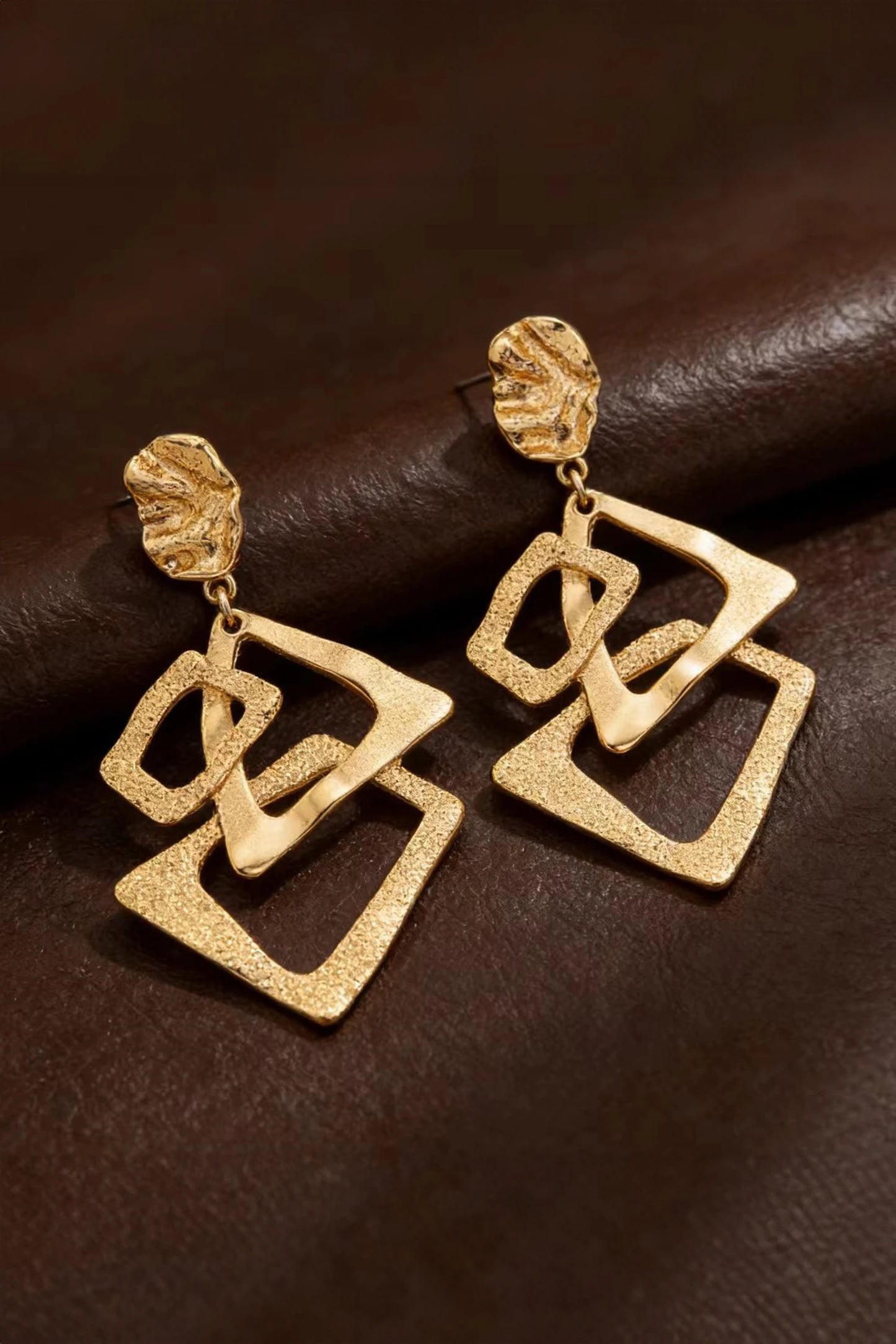 Gold Daring Studded Geometric Dangle Earrings