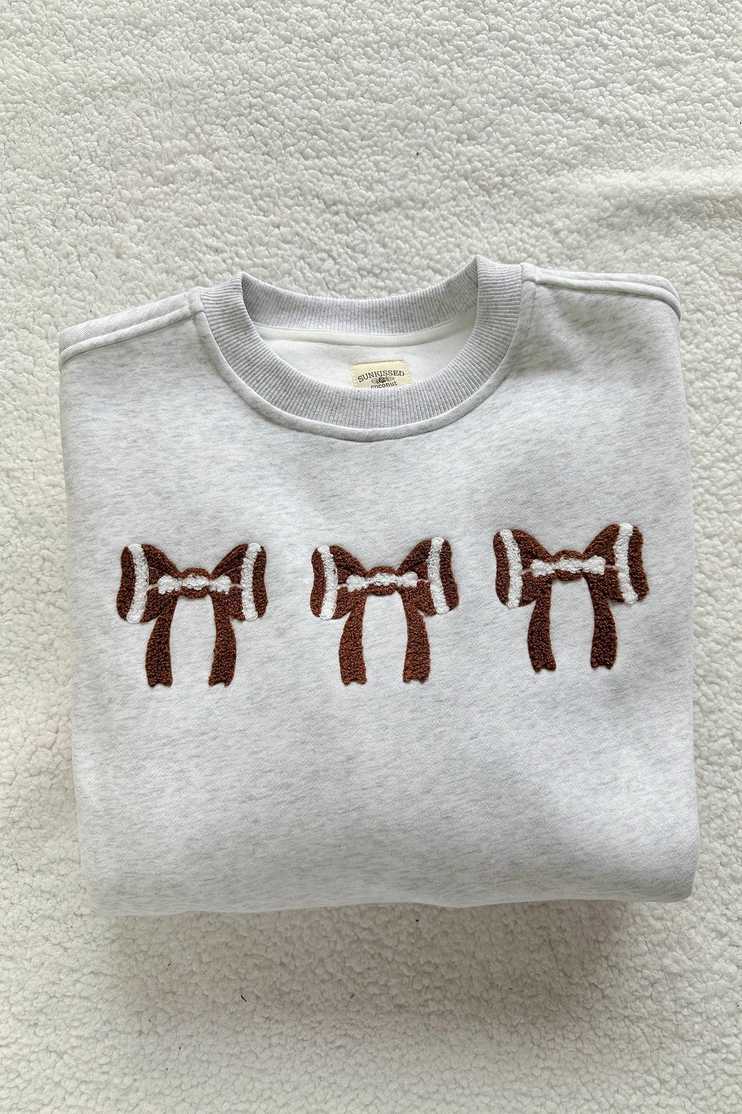 Chenille Embroidered Rugby Bow Game Day Oversized Sweatshirt