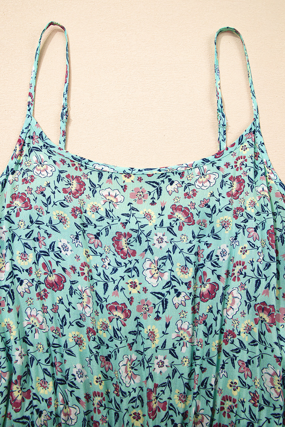 Green Bohemian Floral Ruffle Bottom Spaghetti Strap Jumpsuit