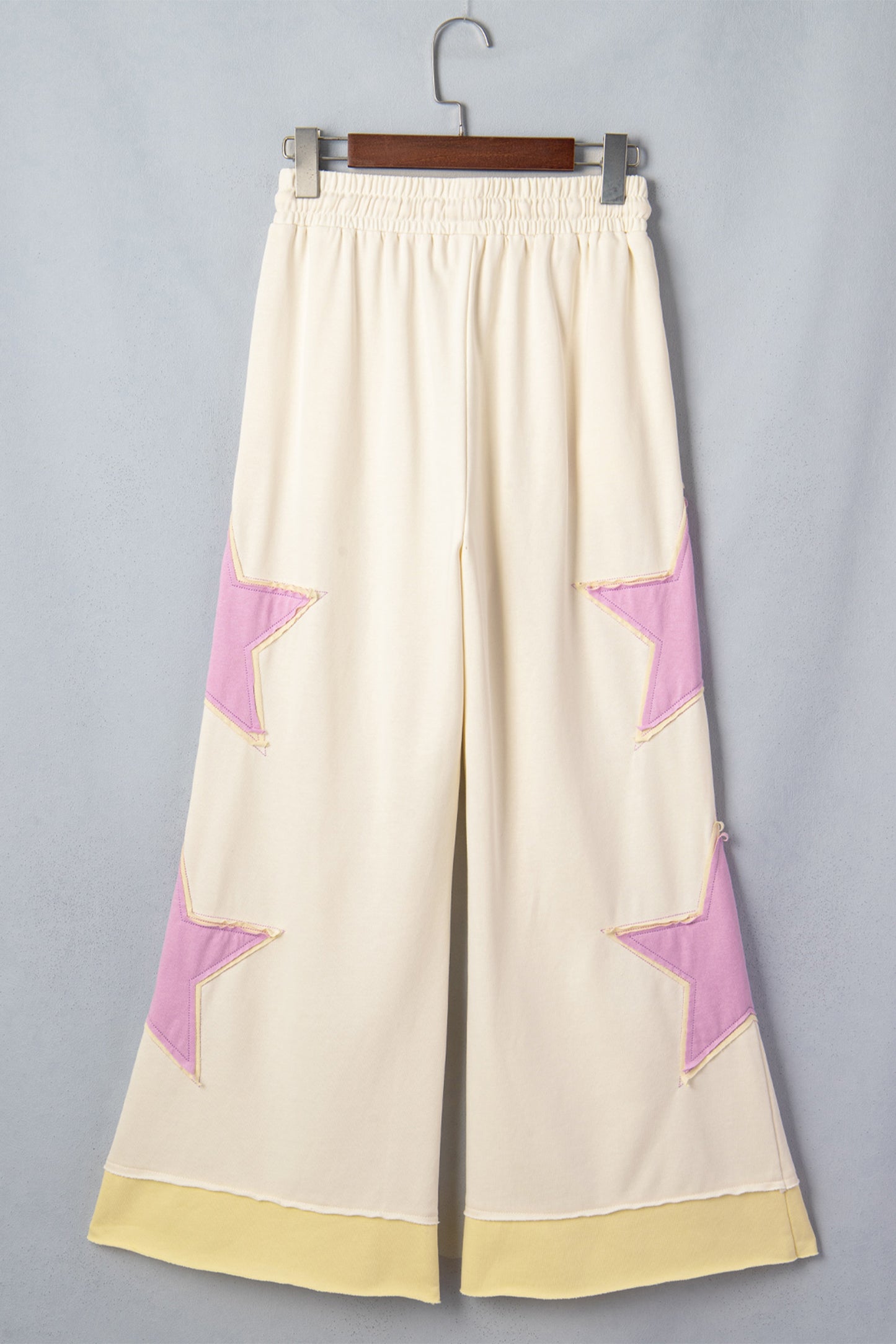 White Summer Color-Blocked Star Patchwork Pants