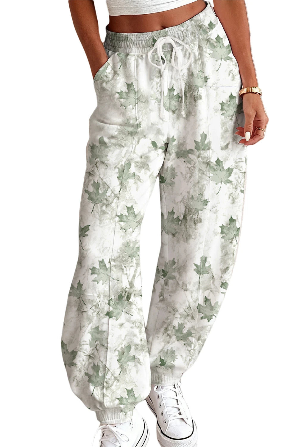 Beige Camo Print Baggy Drawstring Jogger Sweatpants