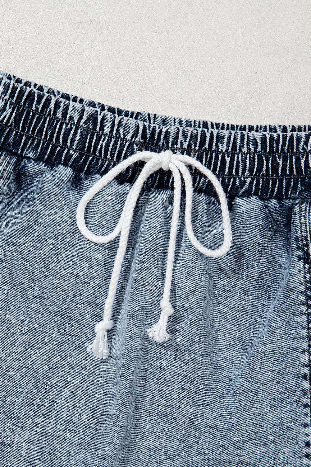 High Waist Drawstring Pocketed Denim Shorts