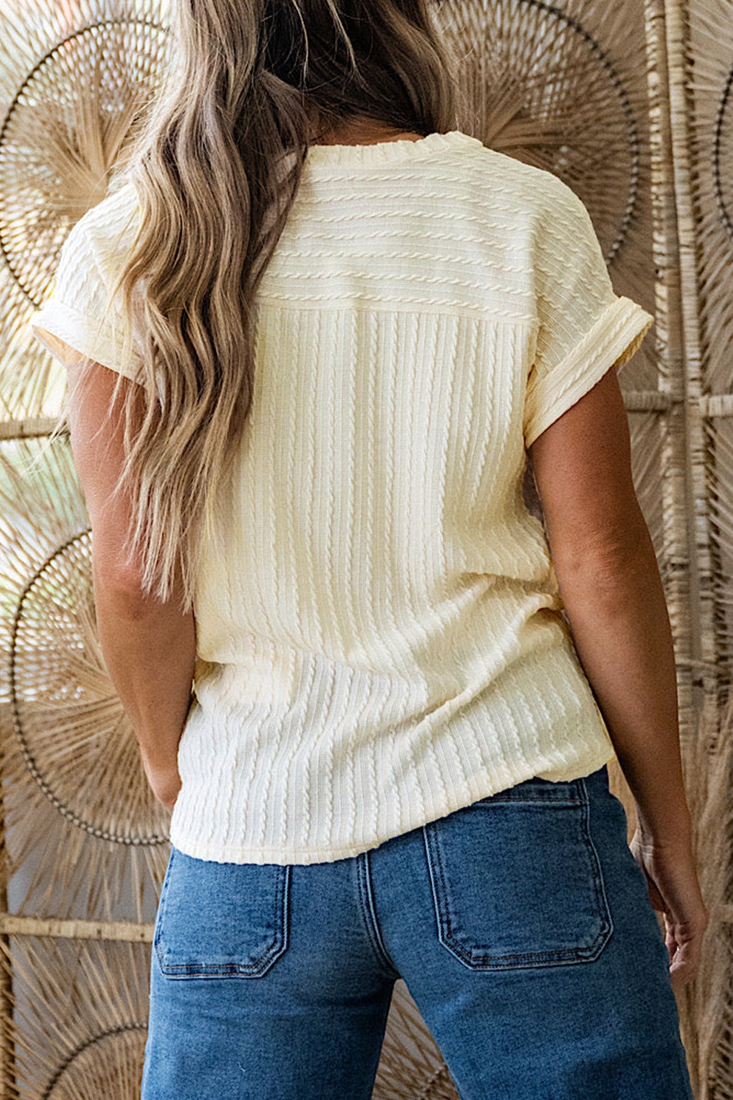 Solid Polyester V-Neck Top Long Sleeve Casual Shift