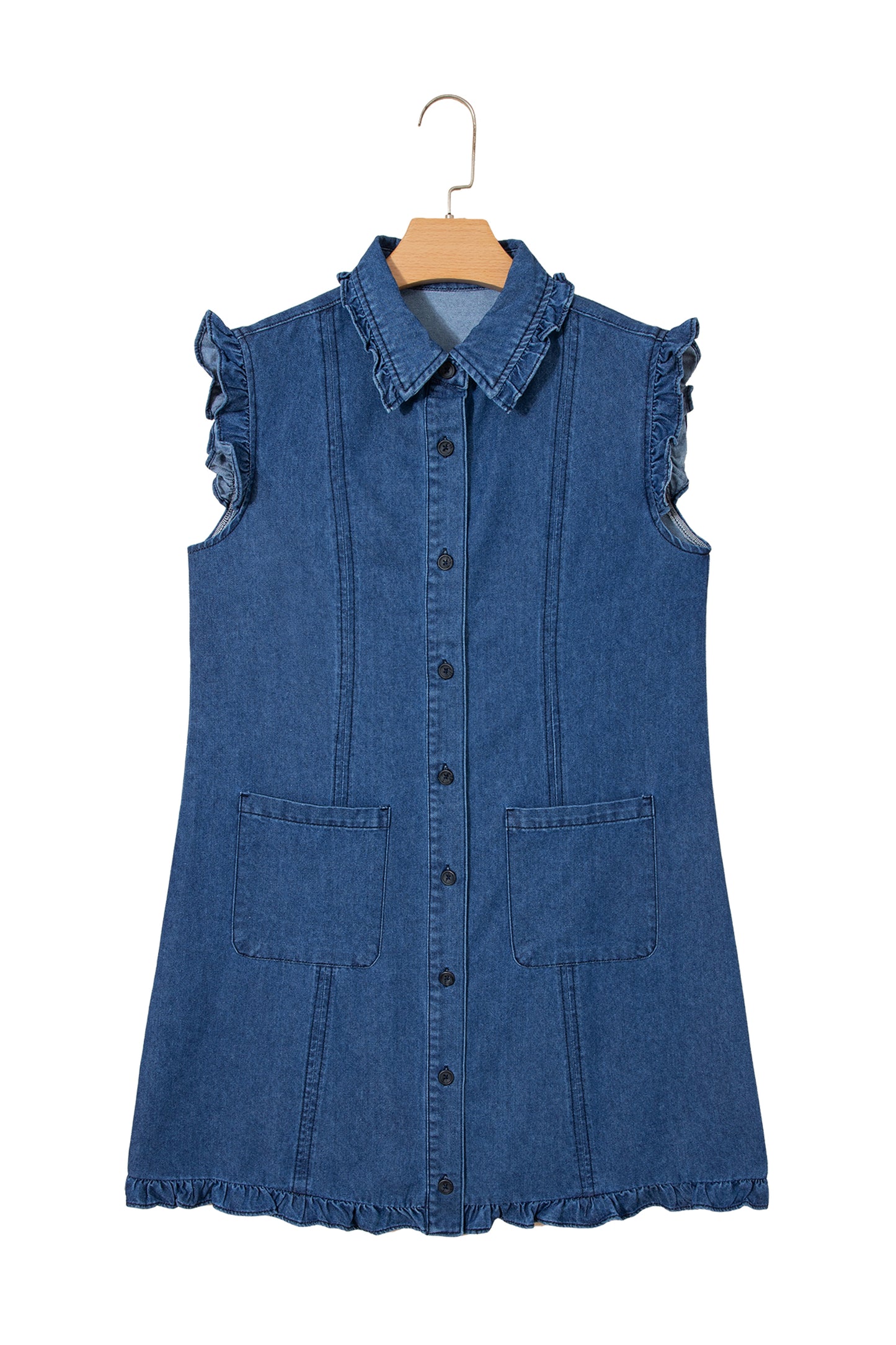 Patchwork Cotton Mini Dress Ruffle Shift High Waist