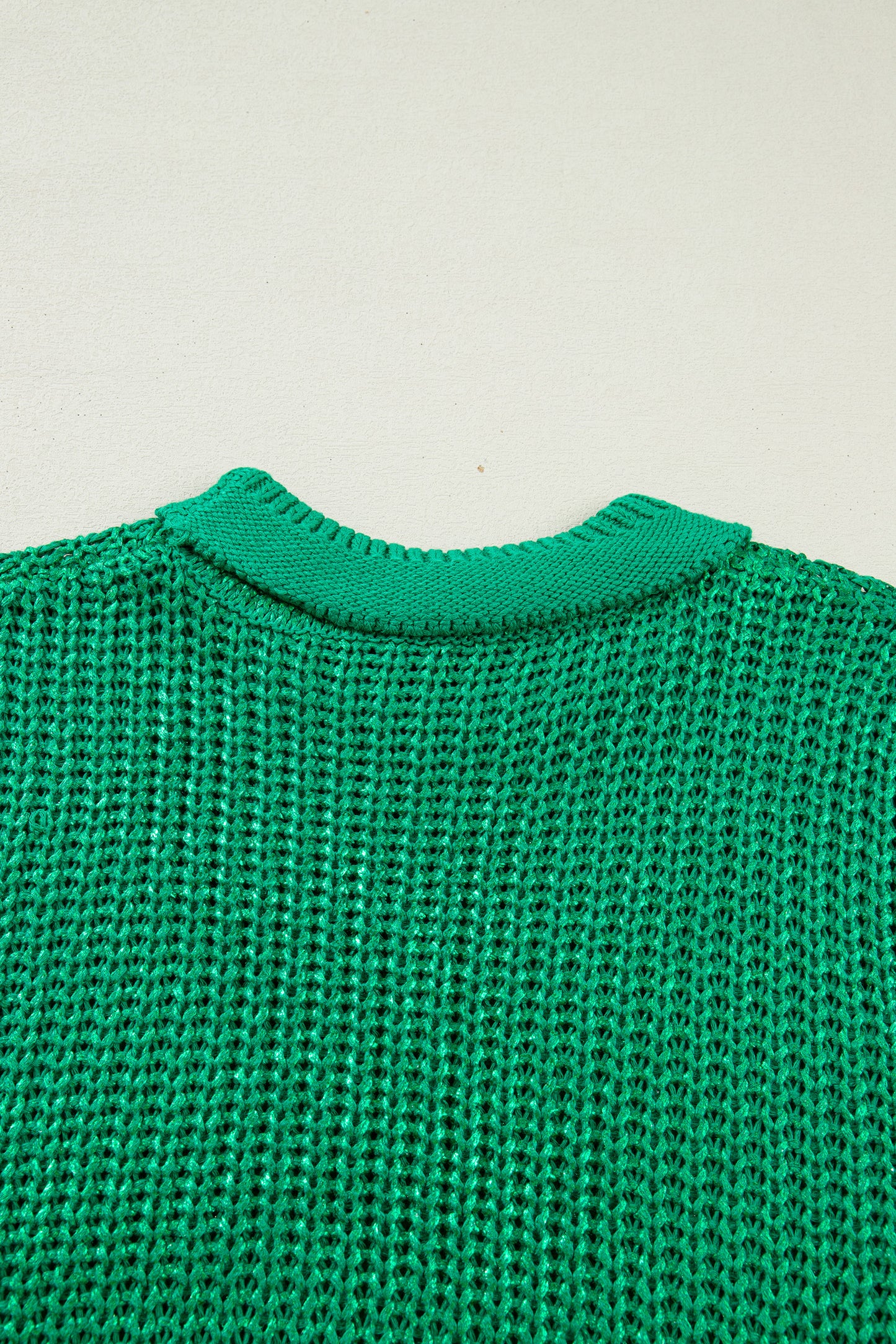Bright Green Solid Color Knit High Neck Short Sleeve Sweater