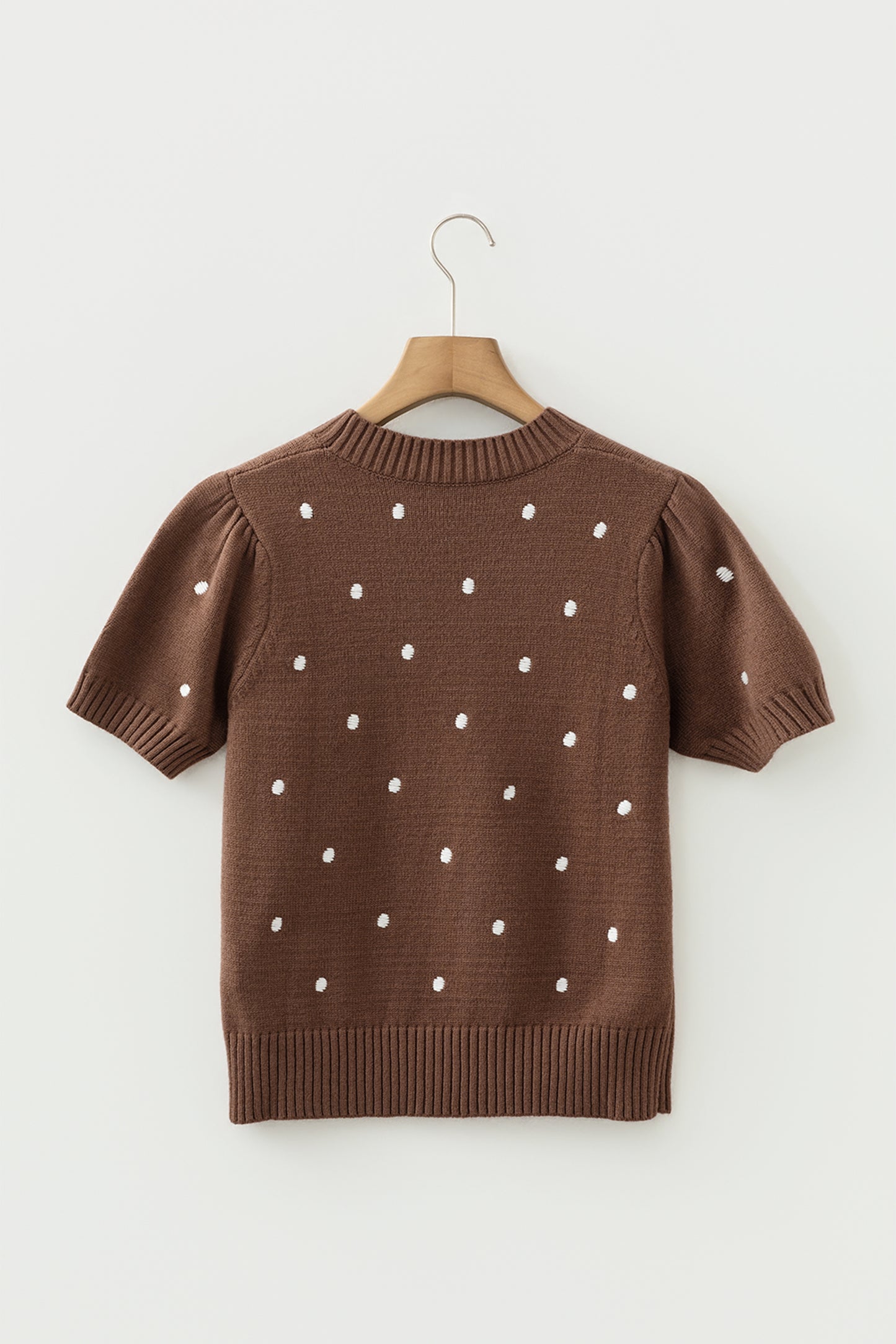 Chestnut Elegant Polka Dot Bubble Short Sleeve Sweater