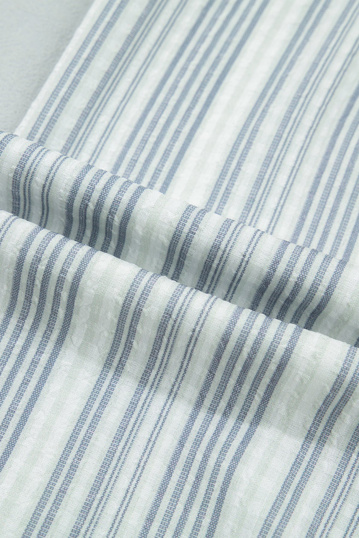 Blue Stripe V Neck Shirred Long Sleeve Blouse