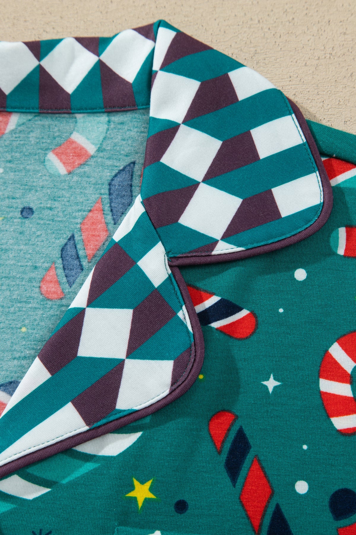 Green Abstract Candy Cane Print Long Sleeve Two Piece Lounge Set