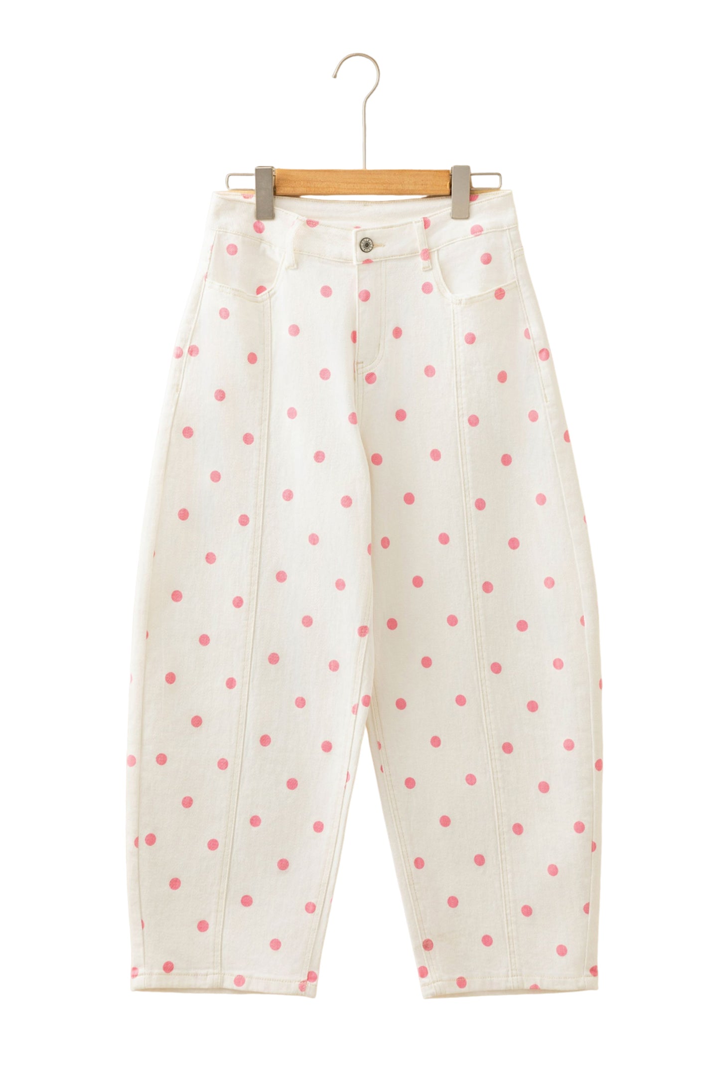 Polka Dot Cotton Jeans Casual High Waist Wide Leg