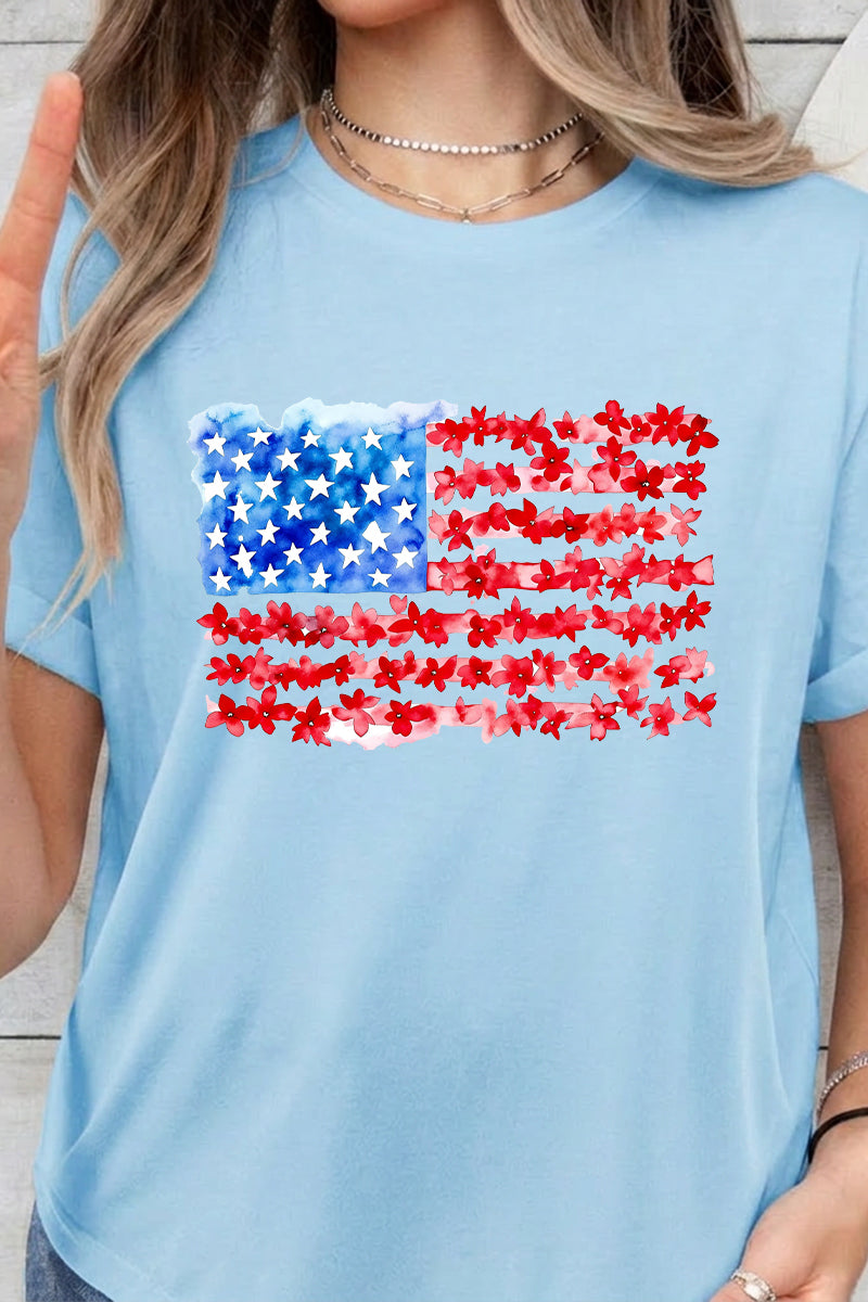 Fourth of July Distressed Flag Graphic Tee for Women