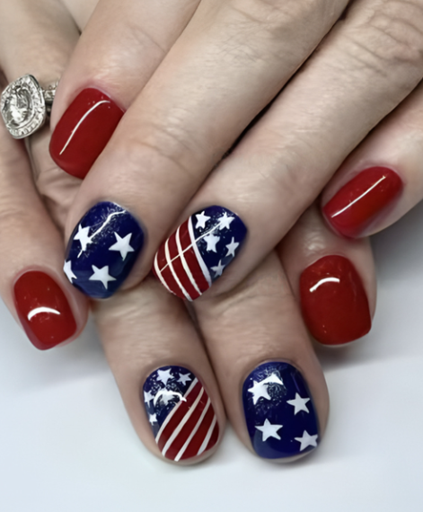 Dark Blue 24pcs American Flag Short Square Nail Stickers
