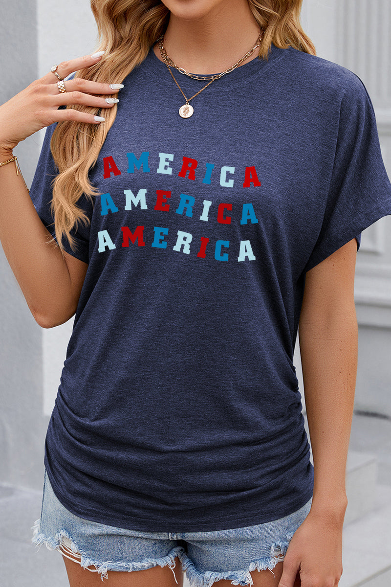 America Letter Print 4th of July Patriotic Graphic Tee