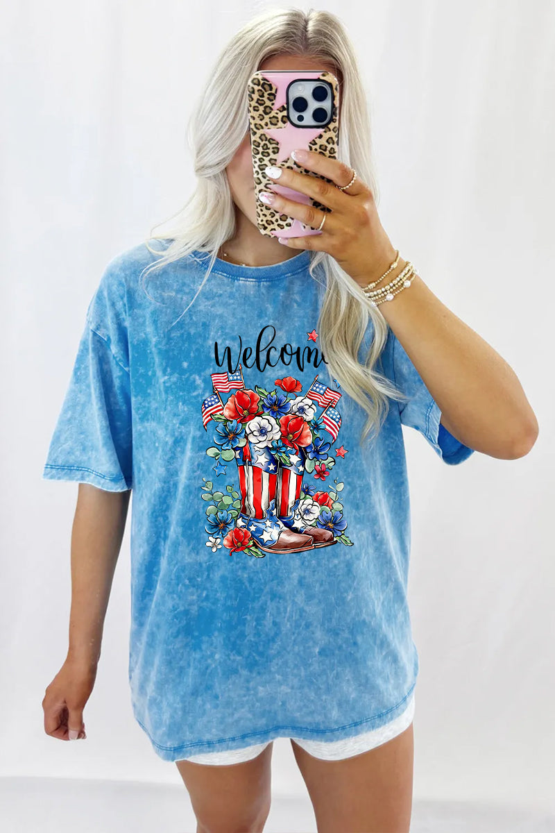 Patriotic Floral Mineral Wash Tee Oversized Vintage Graphic