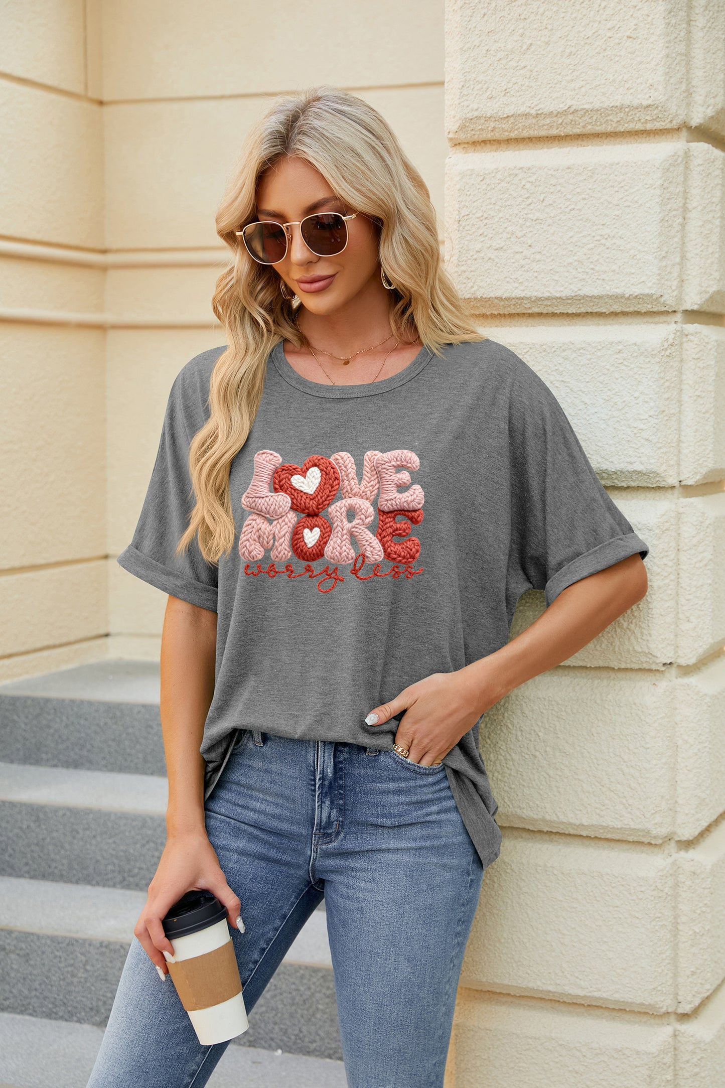 Valentine's Day Love Heart Graphic Casual Tee(Not Embroidery)