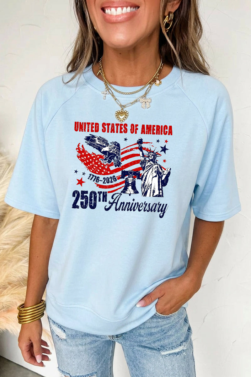 Independence Day USA Eagle Flag Graphic Tee Top